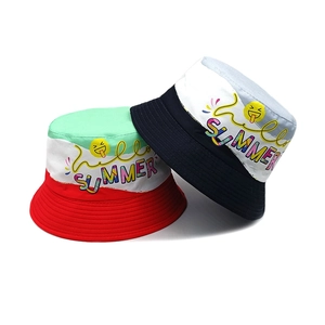 Chapeau de soleil enfant en coton avec imprimé Hello Summer et large bord pour l'été
