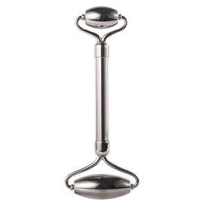 Double-headed stainless steel face roller massager with polished metal finish