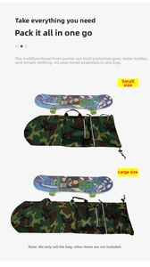 Waterproof camouflage skateboard bags in two sizes with extra zipper compartments