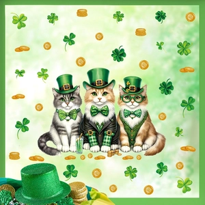Adesivi per Finestre per San Patrizio con Gatti in PVC Trifoglio Moneta d'Oro Adesivi da Parete per Decorazione Domestica