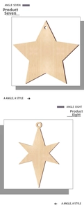 Detail of laser-cut wooden star ornaments with hanging holes for DIY Christmas crafts