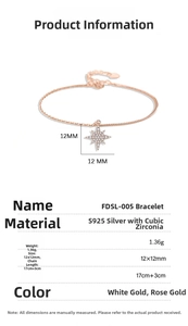 Detailed spec chart showing S925 silver star bracelet dimensions and materials