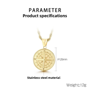 Détails du pendentif boussole 25mm en acier inoxydable avec chaîne torsadée dorée