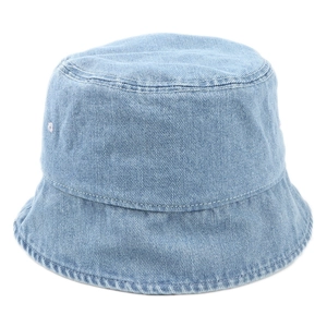 Classic light blue washed denim bucket hat with contrast stitching and metal eyelets