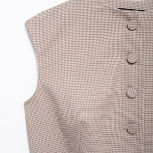 Women's vintage houndstooth vest top featuring cloth-covered buttons and slim waist design