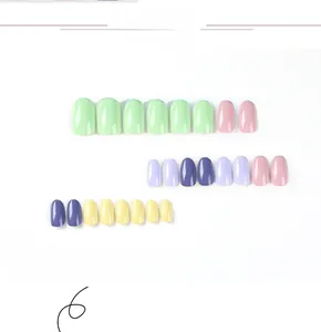 Detailed view of glossy macaron color palette press-on nails in pastel assorted shades