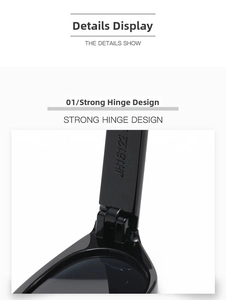 Detail view of strong metal hinge design and JH18122 model code on black sunglasses