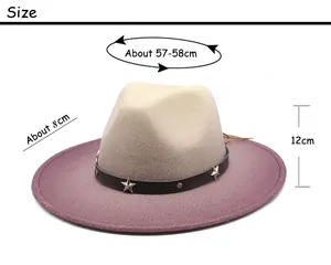 Size guide for wide brim fedora showing 57-58cm circumference and 8cm brim details