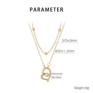 Detailed parameter diagram of gold double-layer heart necklace with rhinestone dimensions