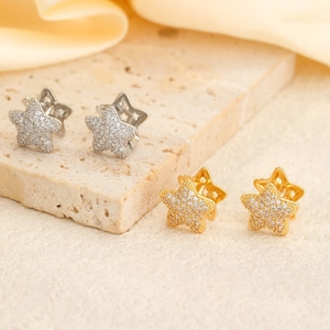 Star Shape Hoop Earrings With Zircon Inlaid Copper Cubic Zirconia Minimalist Metallic Jewelry For Women