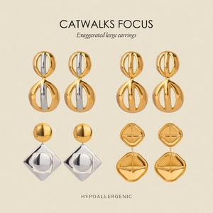 Exaggerated large geometric hollow gold and silver stainless steel earrings for women
