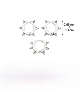 Detailed view of silver stainless steel thorn hoop earring with size and weight info