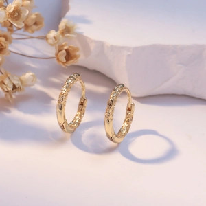 Vintage Relief Hoop Earrings Copper With 925 Sterling Silver Earring Post Gold Plated Hypoallergenic French Style Jewelry
