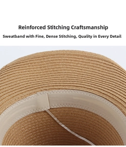 Detail of western straw hat showing reinforced stitching on the inner sweatband with drawcord