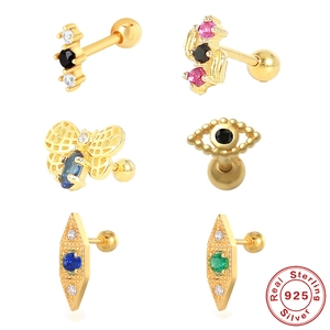 Orecchini a Bottone per Cartilagine in Argento Sterling 925 Zirconia Occhio Ape Geometrico Helix Piercing Gioielli Donna Regalo