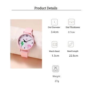 Detailed specifications of pink flamingo kids quartz watch with silicone strap dimensions