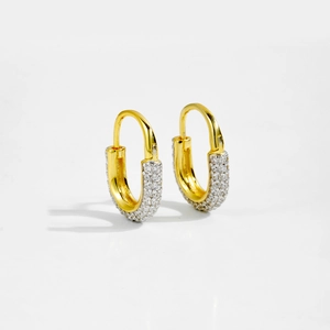 Elegant S925 sterling silver gold-plated hoop earrings with sparkling white crystals