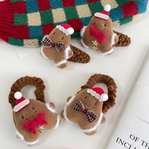 Cute plush gingerbread man Christmas hair clips and scrunchies set for girls