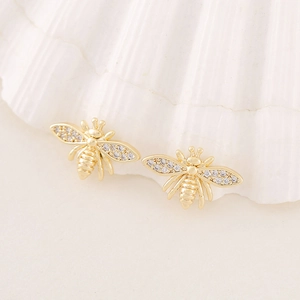 Bee Shape Pendant Jewelry Making Copper Gold Plated With Zircon Inlaid For DIY Necklace Bracelet Earring Accessories