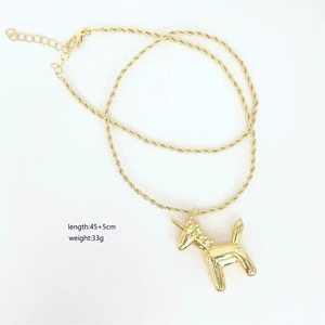 French style gold unicorn pendant necklace with adjustable chain for women's daily wear