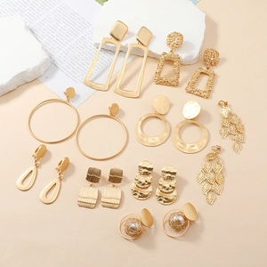 Geometric Clip On Earrings Alloy Metal Non Pierced Matte Gold Fashion Accessory For Women