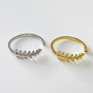 Minimalist 925 sterling silver leaf pattern open rings in silver and gold finishes