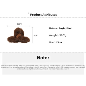 Detail view of brown plush hair claw clip with leopard heart and 12cm size dimensions
