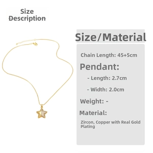 Size guide showing 45+5cm gold plated star necklace with zircon pendant measurements