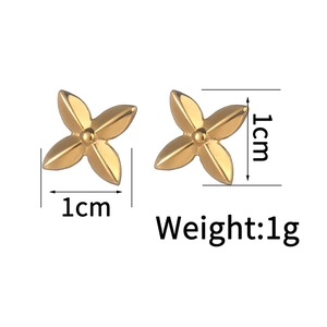 Detailed view of 18K gold plated petal stud earrings with 1cm size and 1g weight