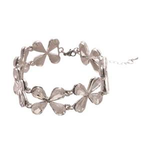 Silver flower necklace with irregular glass water drop petals and adjustable lobster clasp