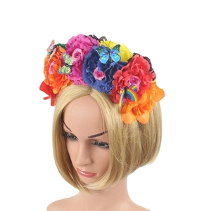 Mexican Day Of The Dead Flower Headband Polyester Peony Butterfly Party Hair Accessories For Women Halloween Gothic