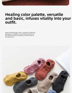 Close-up of low cut cotton invisible socks in various vibrant colors with knitted texture