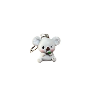 Cute resin koala keychain with green leaf accessory on white background for bag decoration