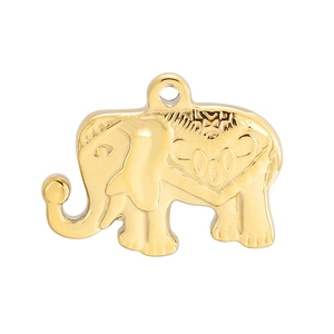 Polished gold elephant pendant in stainless steel with intricate embossed patterns