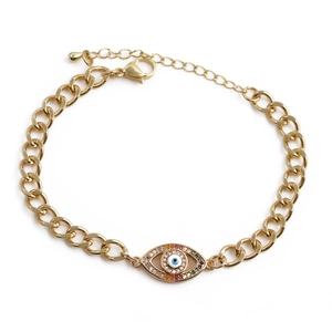 Bracciale occhio di Allah placcato oro con cristalli colorati e chiusura a moschettone