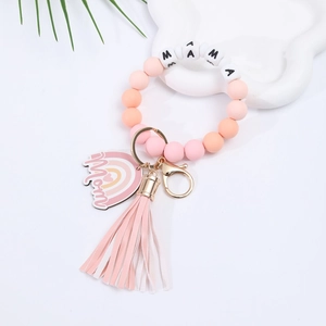 Silicone bead keychain with MAMA letter beads, tassel and rainbow charm for Mother's Day