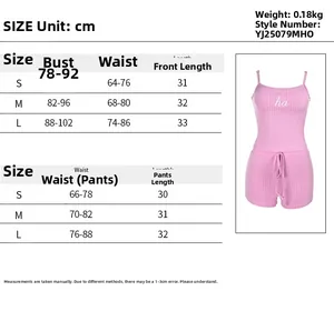 Size chart for summer camisole and shorts set with bust, waist and length measurements