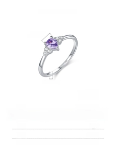 Detail view of heart-cut purple opal crown ring in 925 silver with product specifications