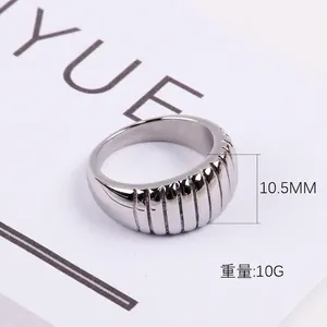 Fashionable stainless steel croissant textured ring for women with a 10.5mm width and 10g weight