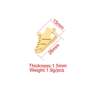 Mirror polished gold soccer shoe pendant made of stainless steel with dimensions shown