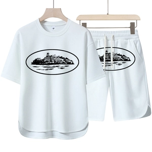 Outfit Estivo Uomo T-Shirt E Pantaloncini Maglia Traspirante Girocollo Stampa Paesaggio Brooklyn Streetwear