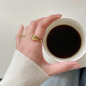 Vintage 925 sterling silver gold heart signet ring set for women in minimalist style