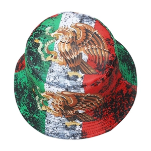 Mexican flag bucket hat with eagle print, green white and red striped sun protection cap