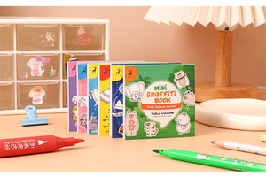 Mini graffiti books in six colors featuring cute animals for creative kids sketching