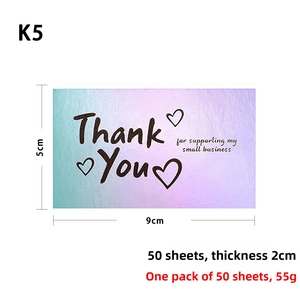 Detail view of 5x9cm laser gradient Thank You cards showing dimensions and 50 pcs pack thickness