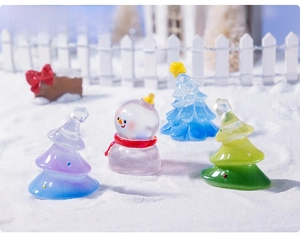 Miniature glass Christmas tree and snowman figurines for holiday landscape DIY decoration