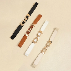 Set of four 2.5cm elastic PU leather belts with gold metal buckles for elegant dresses