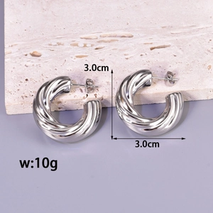 Polished silver hollow twisted hoop earrings with 3.0cm diameter and 10g weight