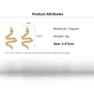 Detailed view of snake-shaped zircon stud earrings with 3.5cm by 2cm dimensions