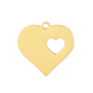 Polished gold stainless steel heart pendant with a small cutout detail for DIY jewelry